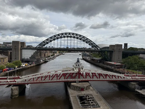 Tyne Bridge and red swing bridge, Newcastle